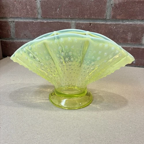 Vintage Fenton Hobnail Uranium Glass Vase Opalescent