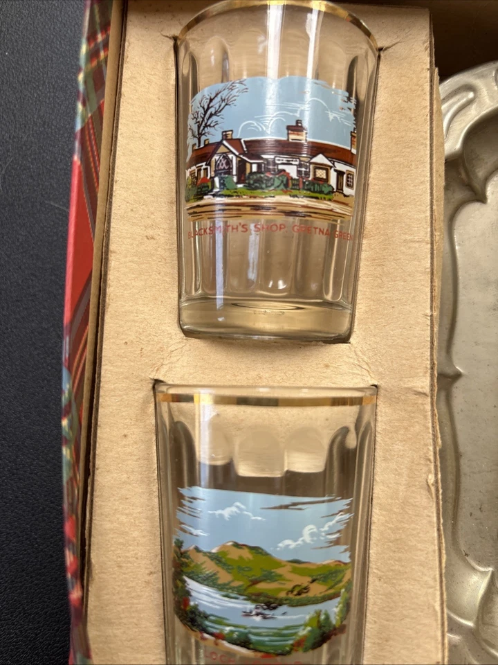 Johnnie Walker Blue Vintage Scottish Shot Glasses And Metal Serving Tray Set! - Image 4 of 4