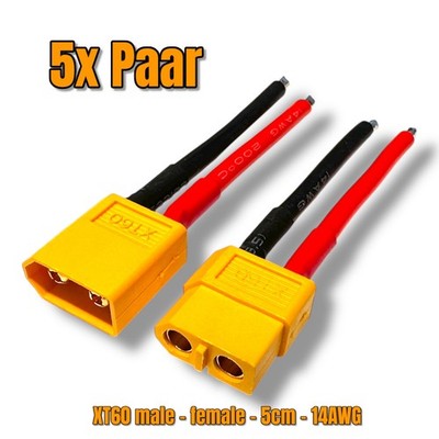   5 Paar XT60 Stecker und Buchse mit Silikonkabel 5cm 14AWG Adapter Lipo Akku  
