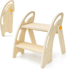 Foldable Toddler Step Stool - Wooden 2 Step Stool for Kids with Handle  Non-Sli