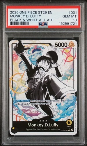 2026 ONE PIECE ST29-EGGHEAD BLACK & WHITE ALT ART #001 MONKEY D. LUFFY PSA 10