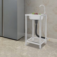 Single Bowl Kitchen Sink w/ Faucet Free Standing Sink Stainless Steel Sink