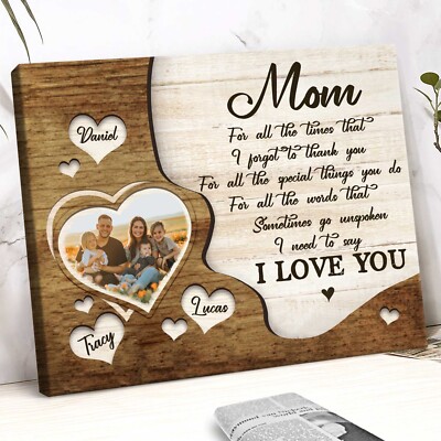 Personalized photo Mom Gift From Kids canvas, Present for Mom, Thank You Mom Can