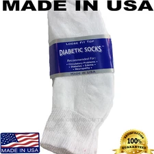 Creswell 3 Pairs Circulatory Health Diabetic Ankle Socks White 10-13 Made In USA