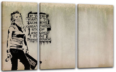 120x80cm Lein-Wand-Bild Kunstdruck: Banksy Achieve Greatness Graffiti Street Art
