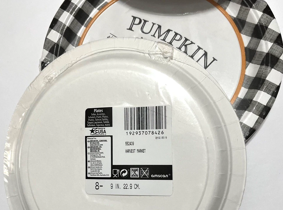 HARVEST MARKET Pumpkin Patch Thanksgiving 9" Paper Plates Lot of 3 FREE SHIPPING - Image 2 of 2