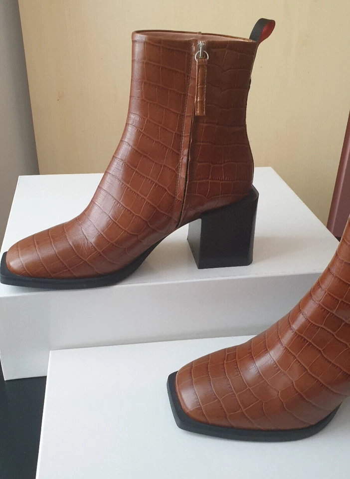 Max&Co by Max Mara croc print leather boots in brown  IT 37 US6,5 Uk 4,5 23cm - Imagen 2 de 4