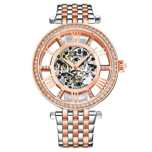 Stuhrling Women's Automatic Wind 38mm Stainless Steel Rose Link Bracelet Watch