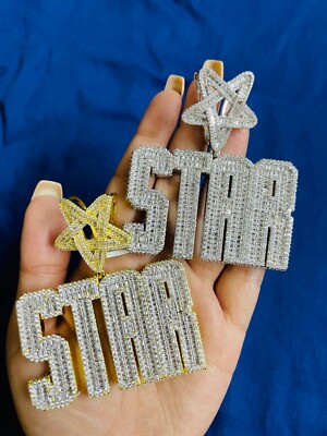 14k Gold Finish Star Hip Hop Simulated CZ Pendant w/ Rope chain