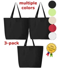 1 or 3-pack Jumbo Tote Shopping Bag Reusable Grocery Eco Storage 100% Cotton