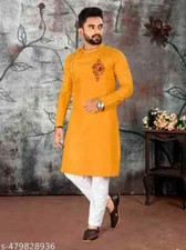 Indian Bollywood Style Classic Men Kurta Sets Stitched Cotton - Free Shipping