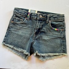 Levi  s Signature Denim Jean Shorts Embroidered rainbow stripes GIRLS size 6R NWT