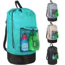 Laundry Bag Backpack with Shoulder Straps and Mesh Pocket Laundry Turquoise