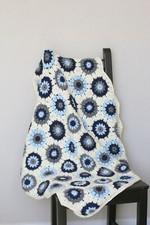 Crochet baby blanket, hexagon blanket in blue, navy and grey colors, newborn bla