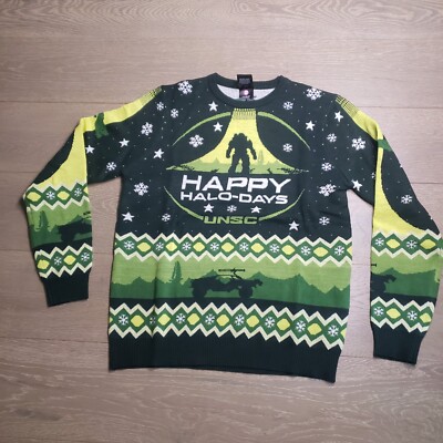 Bungie Halo Adult Holiday Sweater Green Christmas Numskull XS UNSC master p6a