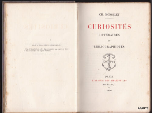 MONSELET Curiosités Littéraires et Bibliographiques - Afbeelding 1 van 2