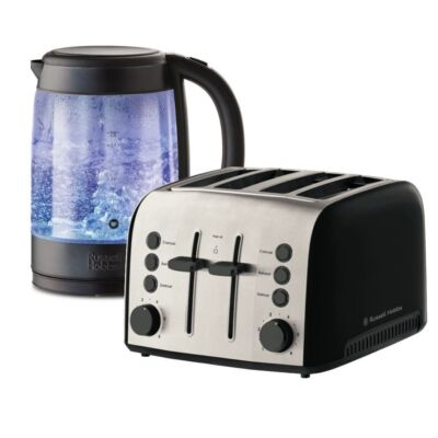 Russell Hobbs Brooklyn Glass Kettle and 4-Slice Toaster Set