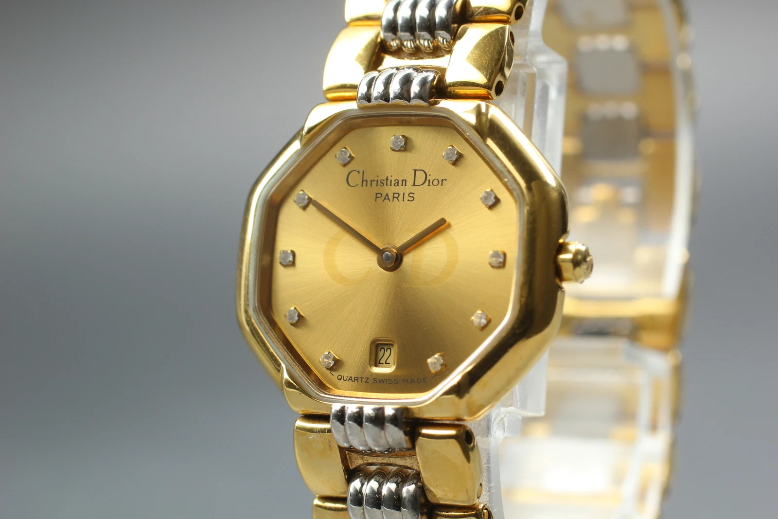 [Presque comme neuve] Montre femme Christian Dior 43,133 octogonale cadran doré date quartz