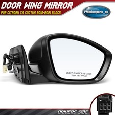 Electric Door Wing Mirror Drivers Side for Citroen C4 Cactus 2018-2021 Black