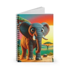 Spiral Notebook Ruled Line Claymation Elephant with Sunset Background Design 4