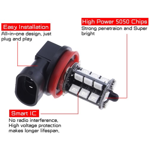 2Pcs H11 H8 5050SMD RGB Colourchange LED fog light bulbs remote control 12v - Picture 2 of 10