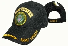 US Army Veteran Vet Seal Textured Mesh Black Ball Cap Hat Embroidered 3D LICENSE
