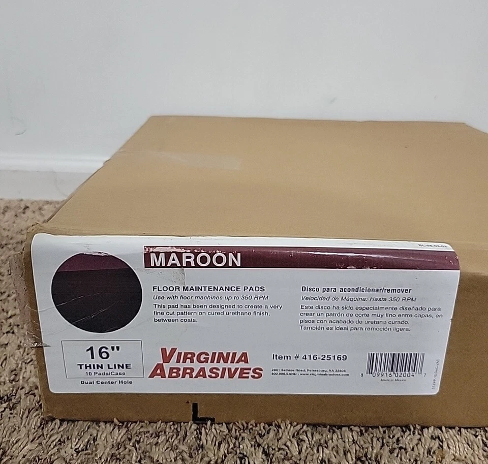 Virginia Abrasives Floor Maintenance Pads 16" Thin Line Dual Center Hole 10 Pack - Image 3 of 4