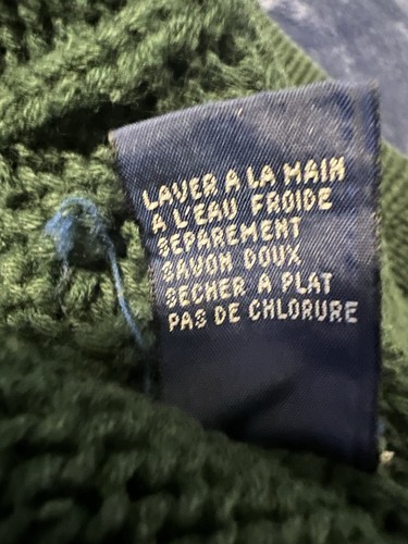 VTG Tommy Hilfiger Fishermans Knit Sweater Men Med Green Multi Heavy VNeck Crest - Picture 17 of 17