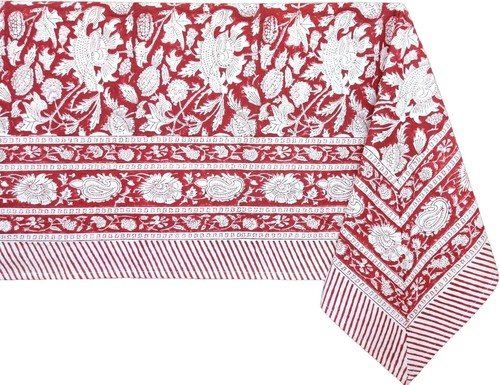 Meraki Red 100% Cotton Tablecloth - Handblock Print for Elegant Dining (72x140) - Picture 3 of 11