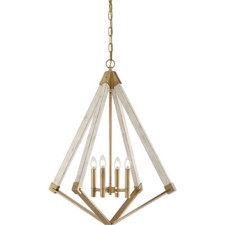 Image of 4 Bulb Chandelier Hanging Pendant LIght Weathered Brass LED E14 60W Bulb