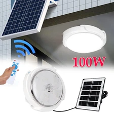 100WCeiling Light Solar Panel Remote Control Pendant Lamp Indoor Corridor Garden