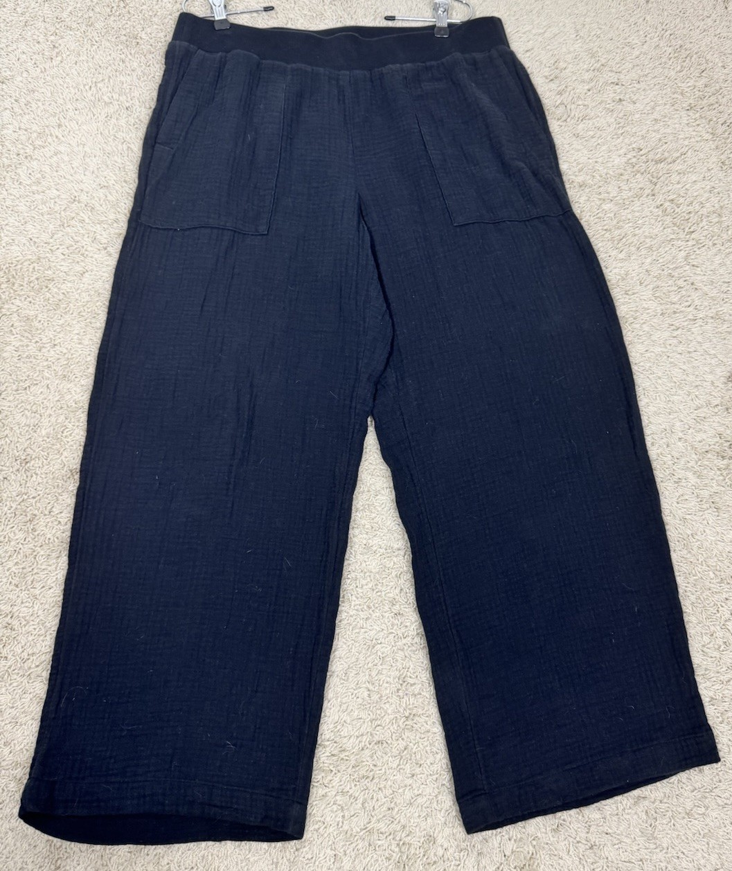 J Jill Wide Leg Pull On Cropped Black Gauze Pants Pockets Size M Boho Coastal