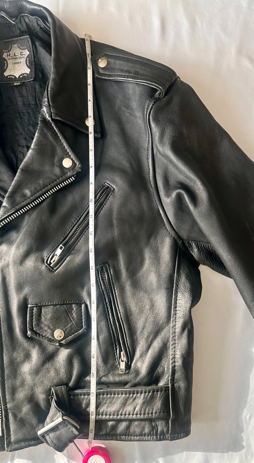Vintage 90s Black Leather Biker Motorcycle Jacket Camden London Punk Belted HLC - product detail image 6