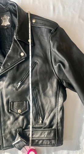 Vintage 90s Black Leather Biker Motorcycle Jacket Camden London Punk Belted HLC  image 6