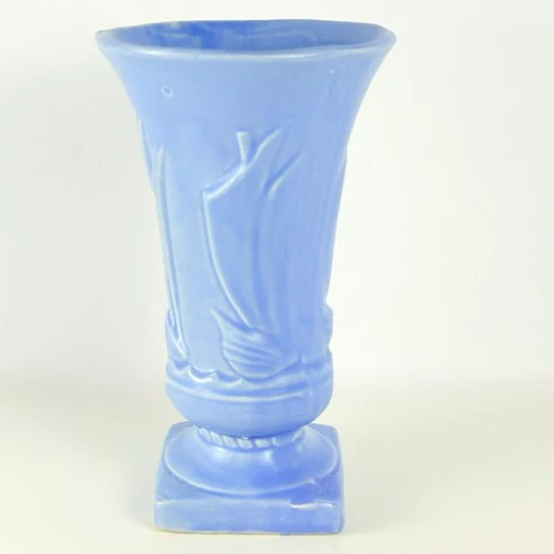 RARE Vintage Nelson McCoy Blue Art Pottery Sailboat Vase USA 1940s Art deco