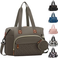 Stylish Travel Diaper Tote Bag with Pacifier Case for Moms and Dads - Khaki