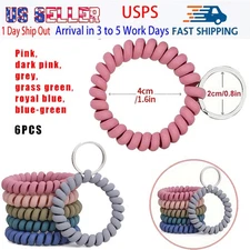 6pcs Stretch Wristbands Key Rings Decorative Spiral Wrist Coil Keychain Set