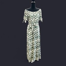 Mod Preppy Boho Green Chevron Stretchy Relaxed Off-Shoulder Maxi Dress Small NEW