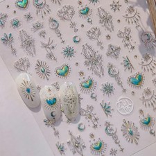 5D Embossed Gold Baroque Nail Stickers - Metallic Heart Gem Bohemian Heart Gem