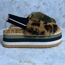 Steve Madden Womens Sz 8M Shoes Brown Black Fur Lined Slippers Platform Sandals