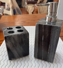 Luxury Marble Bathroom Set Soap Lotion Dispenser  Toothbrush Holder Gray Black