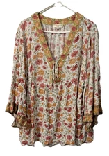 Cynthia Rowley Floral Bohemian Ruffles V-Neck Blouse size 3X