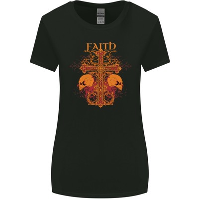 Glaube Dämonisch Totenköpfe Gothic Heavy Metal Damen Breiter Schnitt T-Shirt