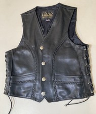 Vintage Biiker Vest CLASSIC Leather Buffalo Nickel Moto Braided Trim Women M USA