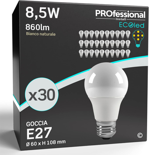 30 X Lampadine LED E27 8,5W Opaca 806 Lumen - Forma: Goccia A60 - Luce Bianco Na - Foto 11 di 12