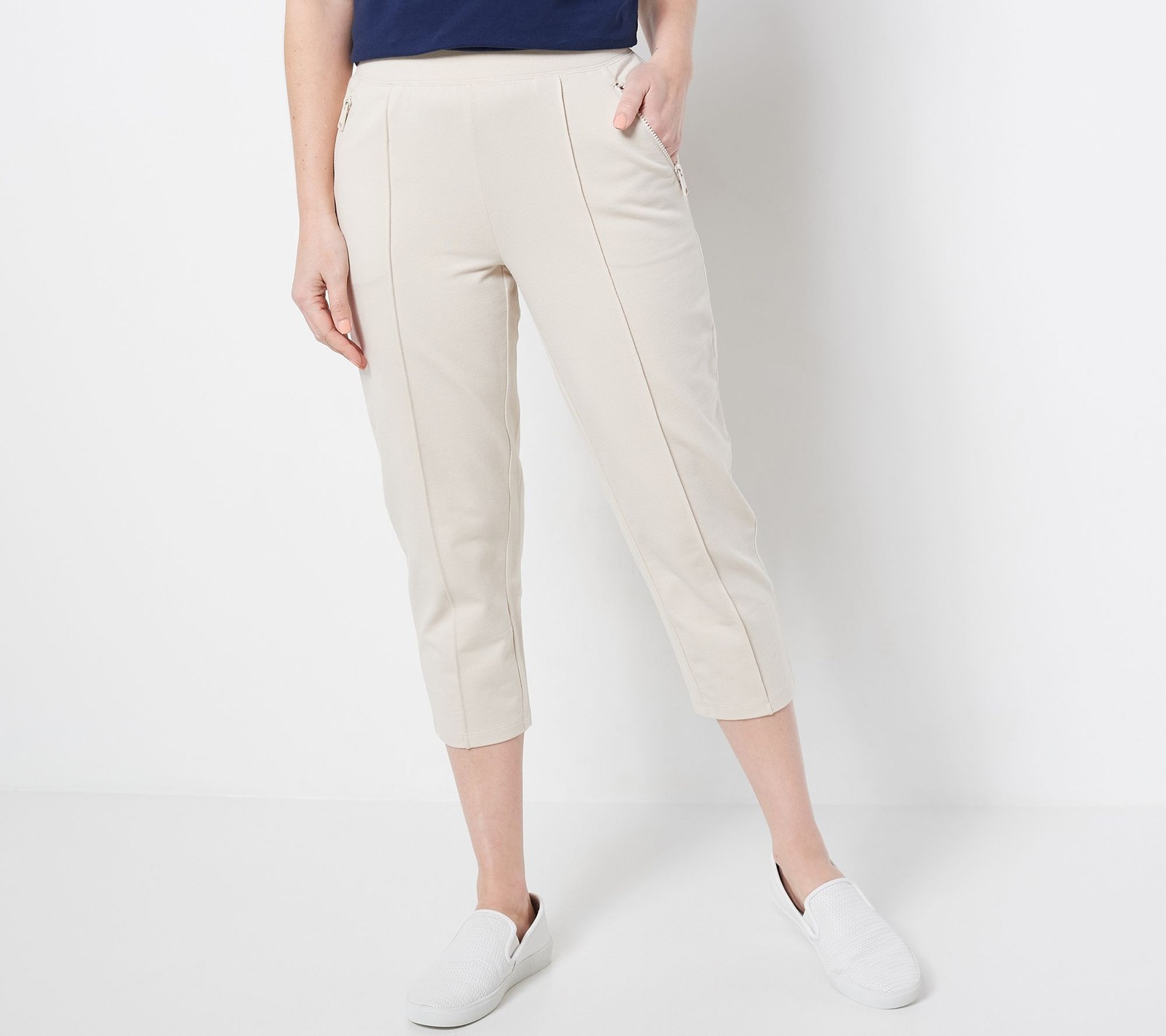 Denim & Co. Women's Petite Pants PL Active French Terry Crop Pant Brown A475901