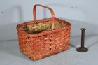 A GREAT 19TH C ONE-HANDLE UTILITY BASKET IN WONDERFUL OLD BITTERSWEET RED PAINT