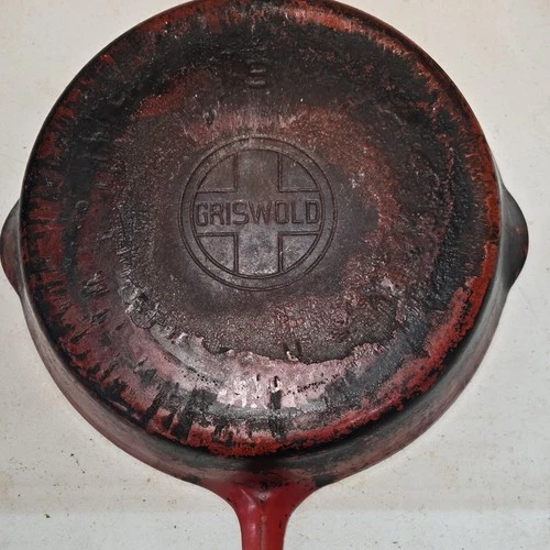 New ListingGriswold Cast Iron Skillet Frying Pan Red Handle Vintage Collectible Kitchenware