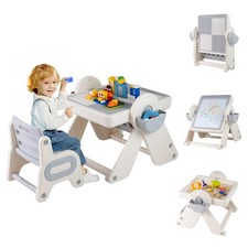 6-in-1 Multi-activity Children Table Chair Set w/Pen Slot, Storage Baskets