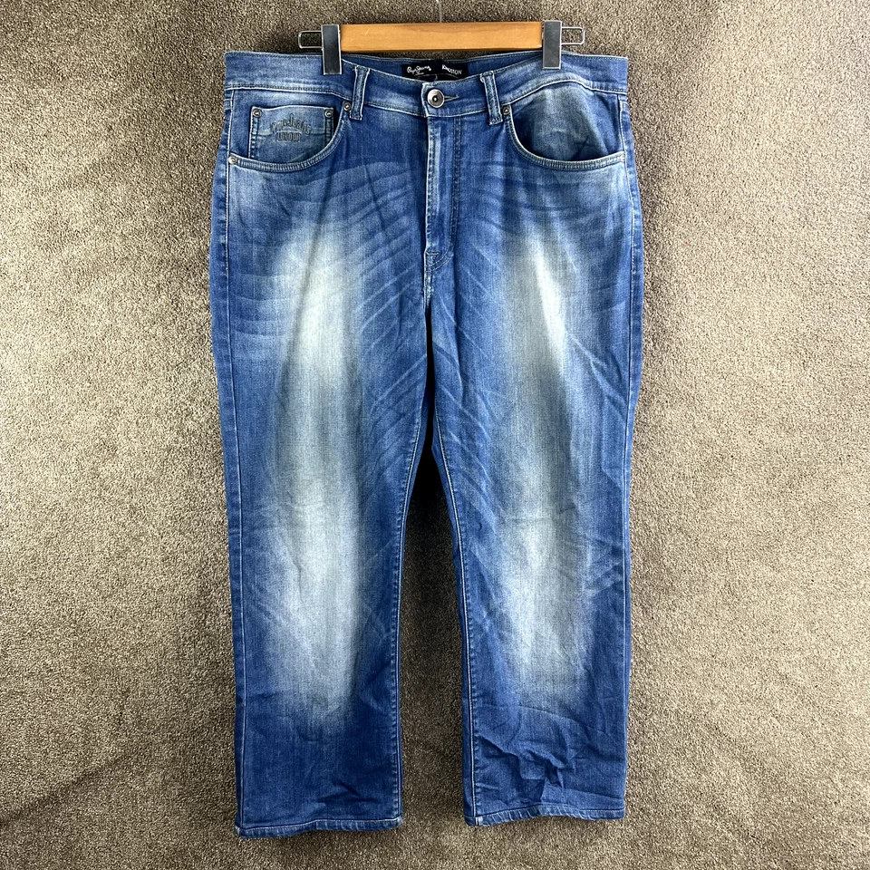 Pepe Jeans straight stretch jeans blue denim Mens size W36 L27 hemmed zip fly - image 2 of 4